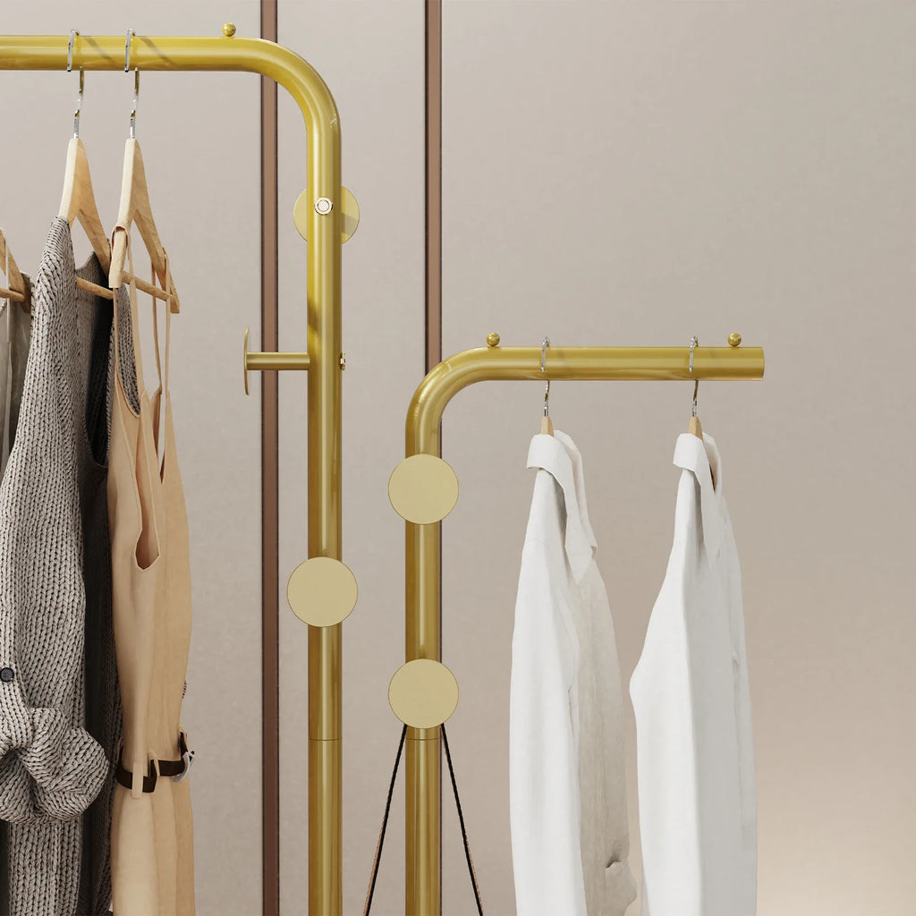 Heavy Duty Metal Dual-pole Clothes Rail Anti-Collapse Garment Rack Coat Hanger Stand Stable Stone Base