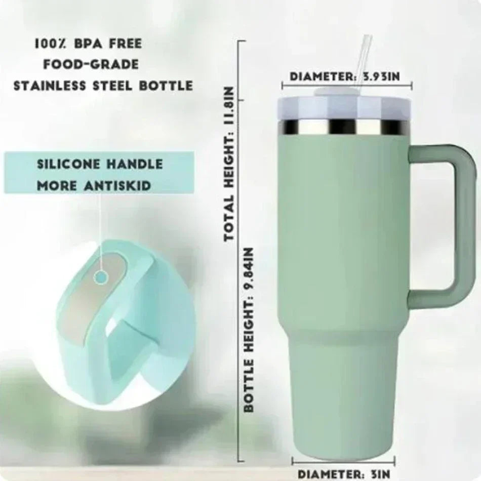 Large capacity 1200ML 304 stainless steel insulated water bottle insulated coffee cart cup hot and cold cups, straw with handle