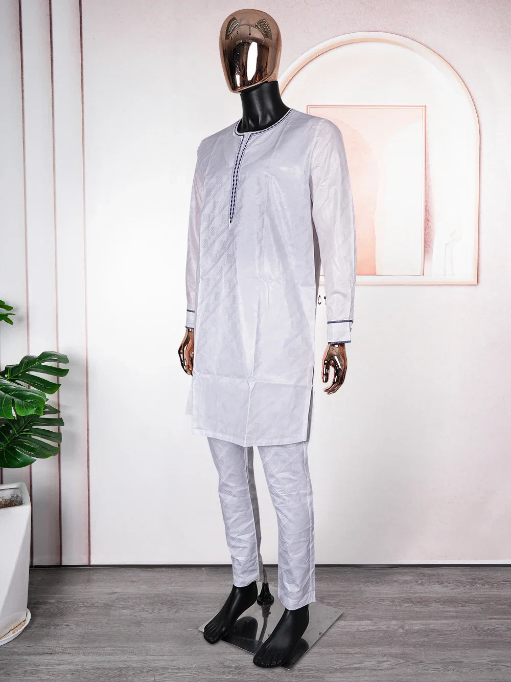 African Clothes for Men Traditional Rich Bazin Original Embroidery White Clothing Men 3 PCS Set Wedding Party Occasion 2024