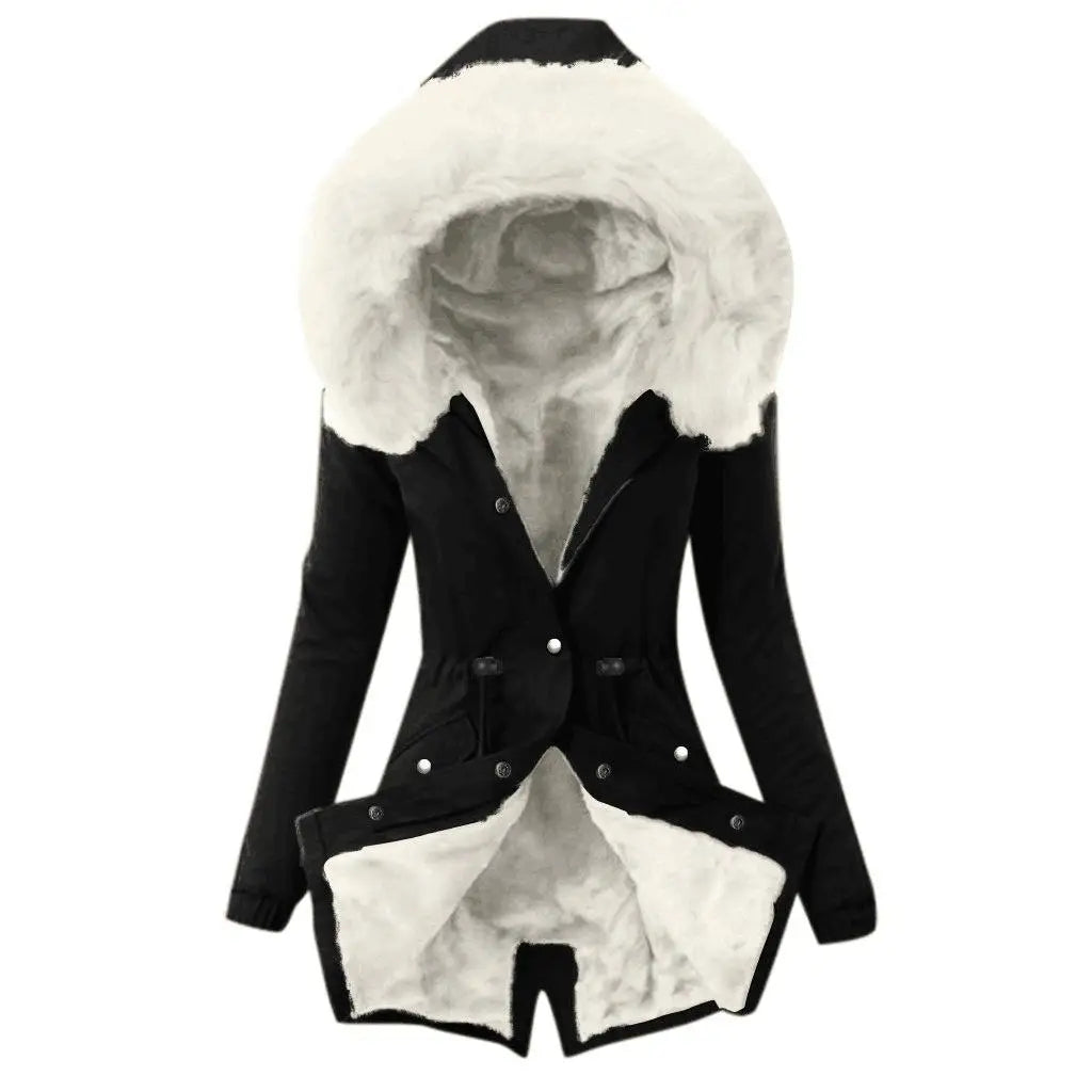 Women's Faux Fur Collar Hooded Warm Cotton Jacket