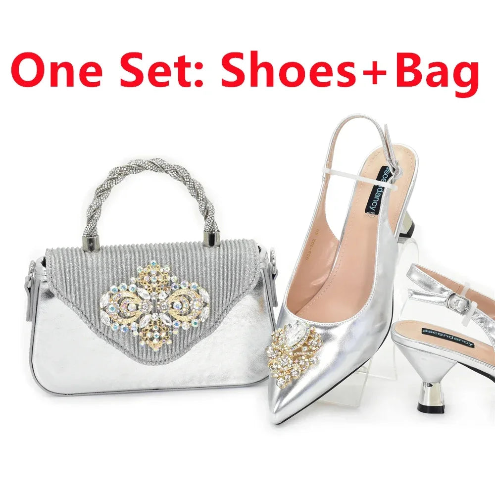 Women's Italian Shoe & Bag Set | Crystal Slingback Heels | Party & Wedding | EU 38–43 | 5 Colours