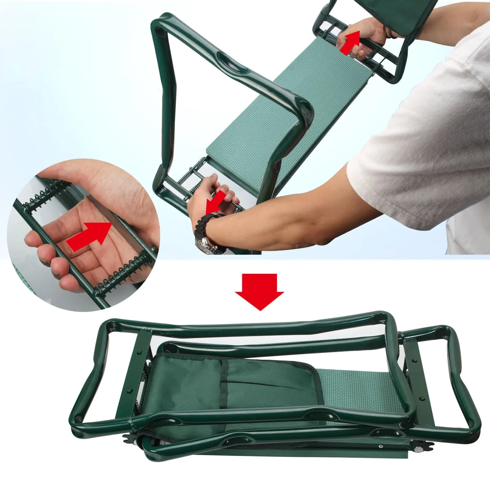 Heavy Duty Garden Kneeler Seat, Thickend Soft Eva Pad, Foldable Garden Stool Pouch, Steel Frame, Gardening Bench