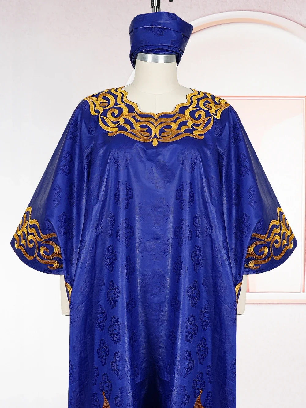 Women's African Boubou Dashiki Gown – Bazin Ankara Embroidered Kaftan Robe | Polyester-Spandex | One Size | 5 Colours