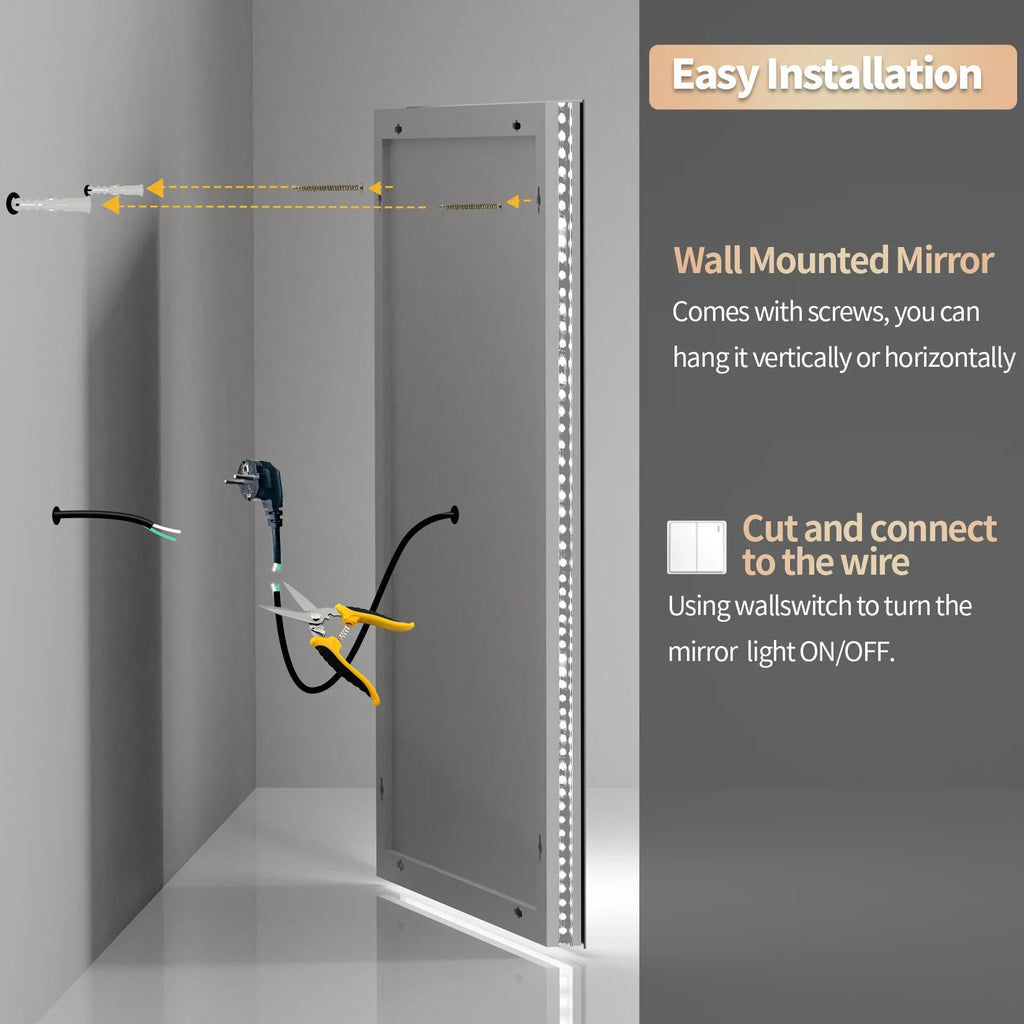Jumbo-Large Illuminated LED Bathroom Mirror, Front and Backlit Lights, Wall Mounted, Touch Anti-fog Vanity Mirror