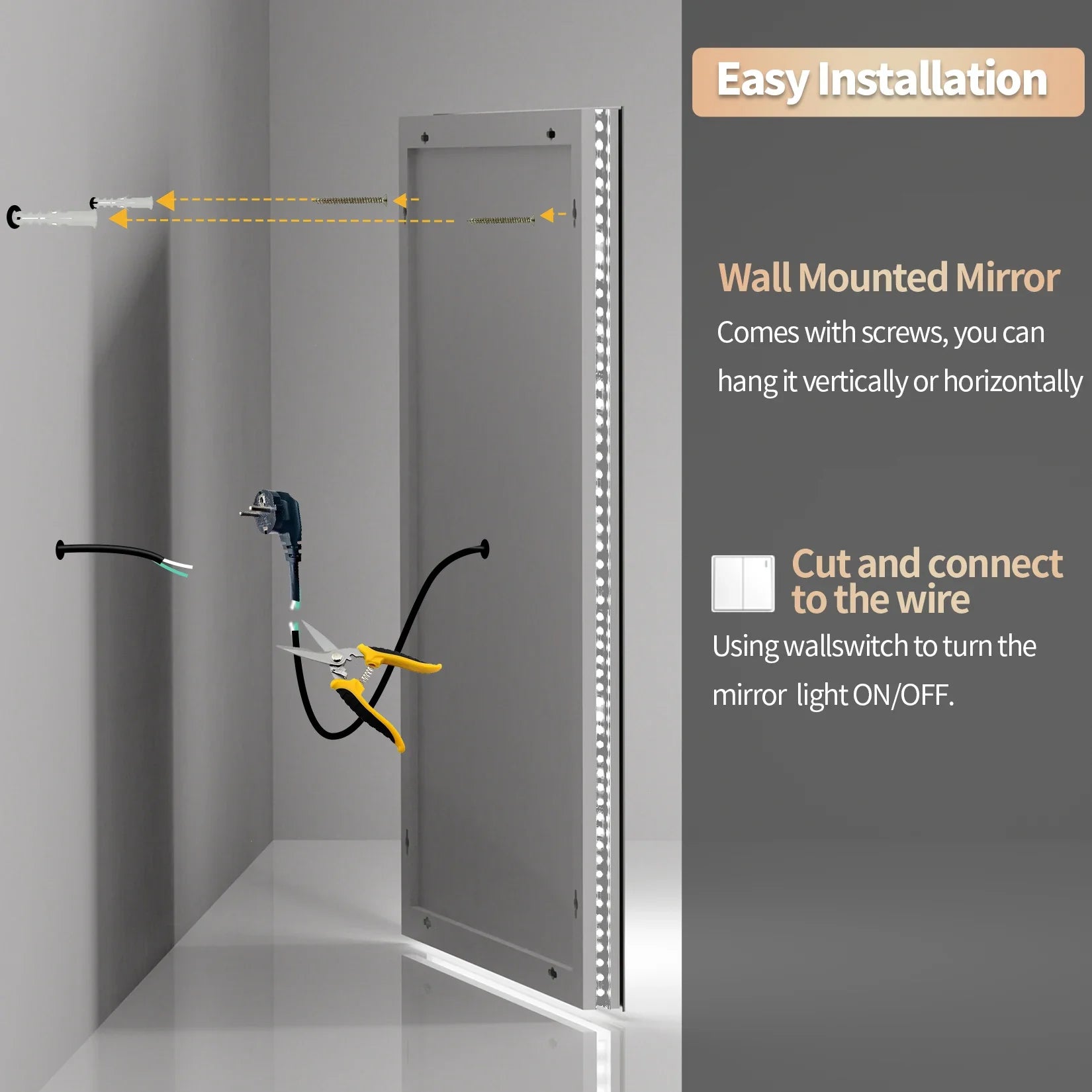 Jumbo-Large Illuminated LED Bathroom Mirror, Front and Backlit Lights, Wall Mounted, Touch Anti-fog Vanity Mirror