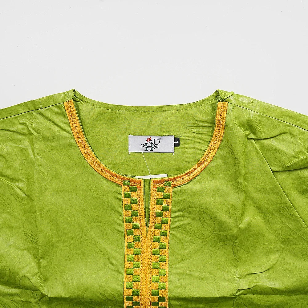 Men's Traditional Agbada 2PCS Green Bazin Riche Shirt and Pant
