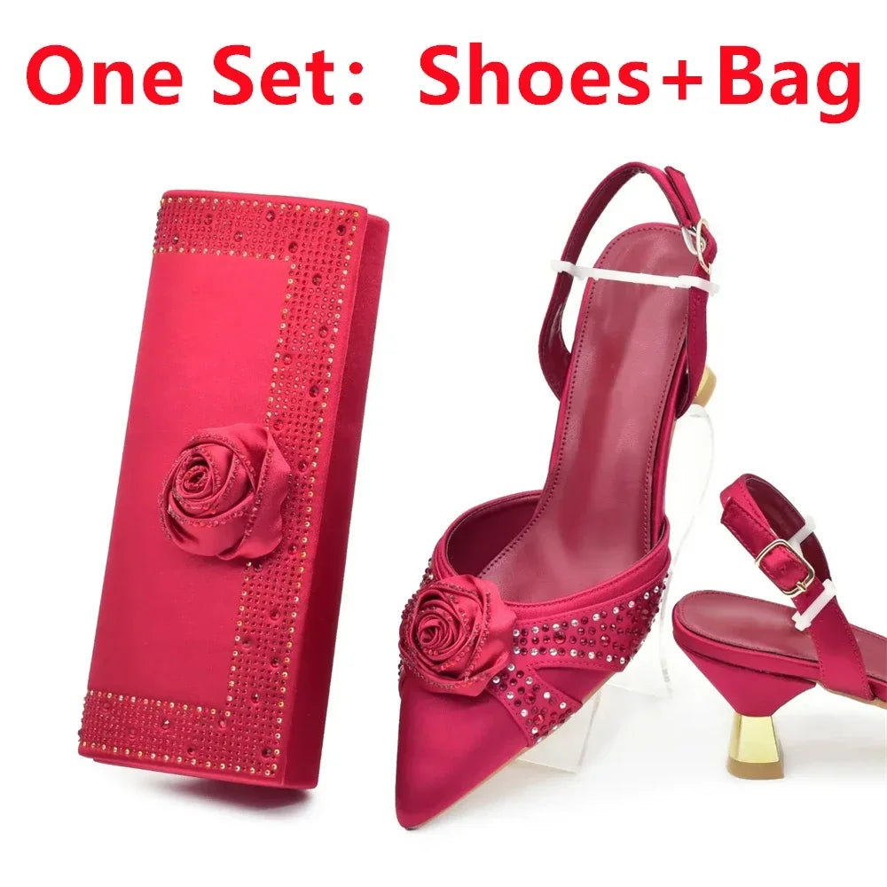 Crystal Rhinestone Spike Heel Pumps | Shoes & Matching Bag Set | EU 38–43 | Party & Wedding