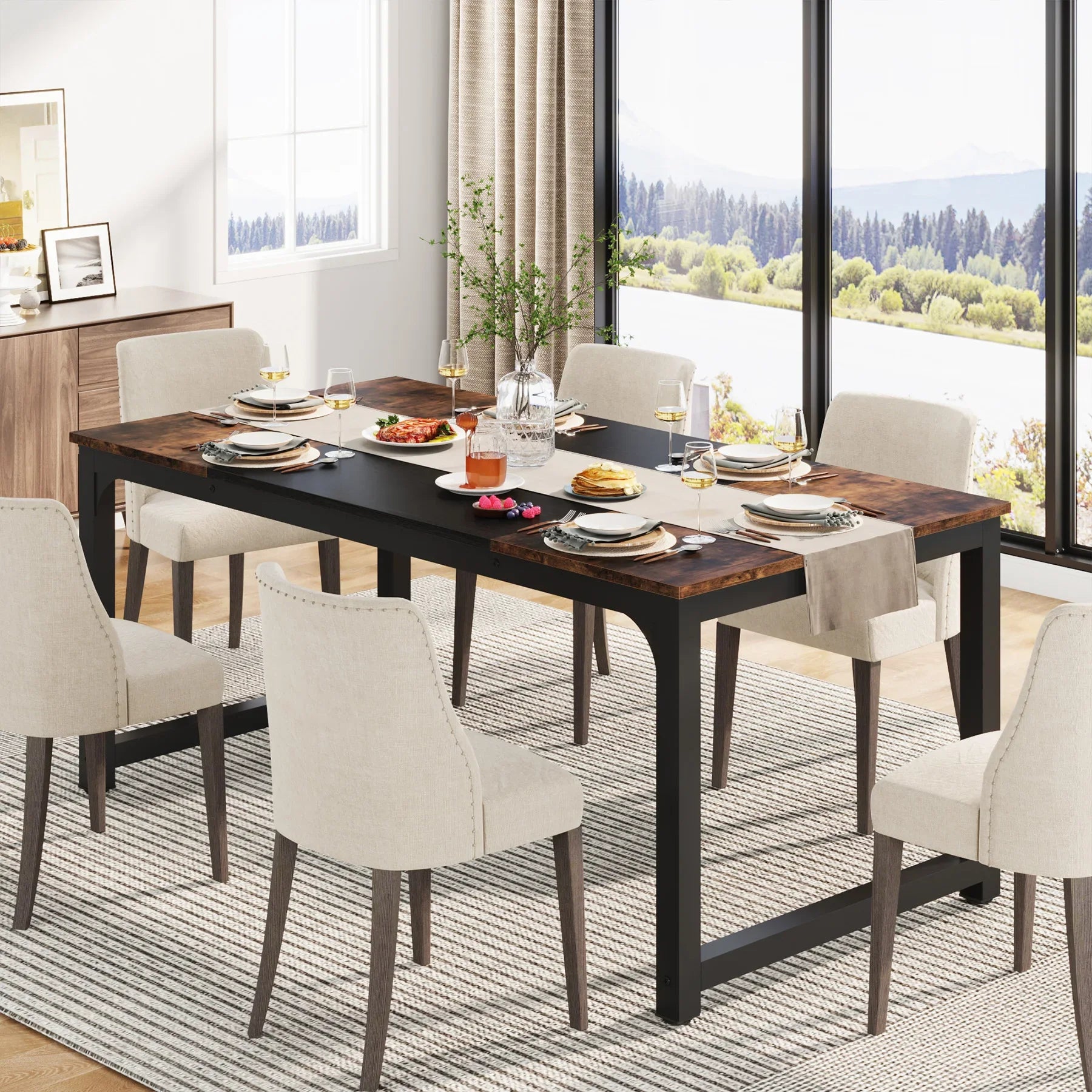 Tribesigns 63"x31.5" Dining Table, Industrial Kitchen Table for 6-8 Person, Rectangular Dinner Table for Dining Room Kitchen