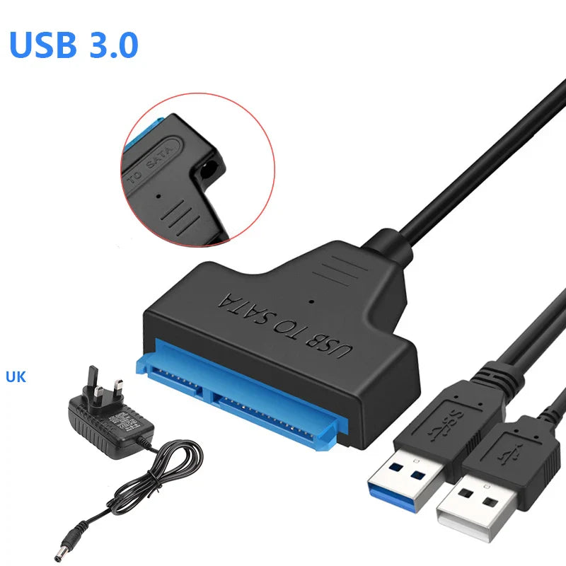 Sata To USB 3.0 Cable Adapter With 12V 2A Power Supply For 2.5 3.5 Inch SSD HDD Hard Drive Disk External Connector 22Pin