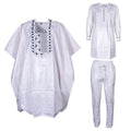 African Clothes for Men Traditional Rich Bazin Original Embroidery White Clothing Men 3 PCS Set Wedding Party Occasion 2024