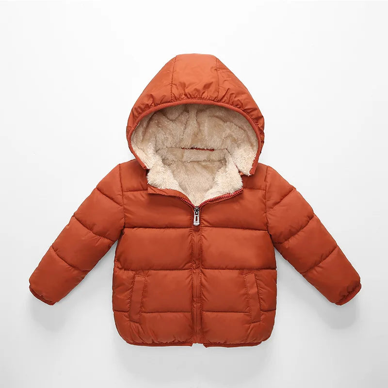 Winter Baby Kids Fleece Jacket Warm Hooded Down Outerwear