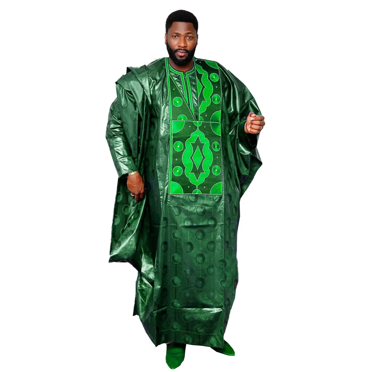 Men's Bazin Riche Embroidered Dashiki Top – Long Sleeve | 100% Cotton | Plus Size L–5XL | 4 Colours
