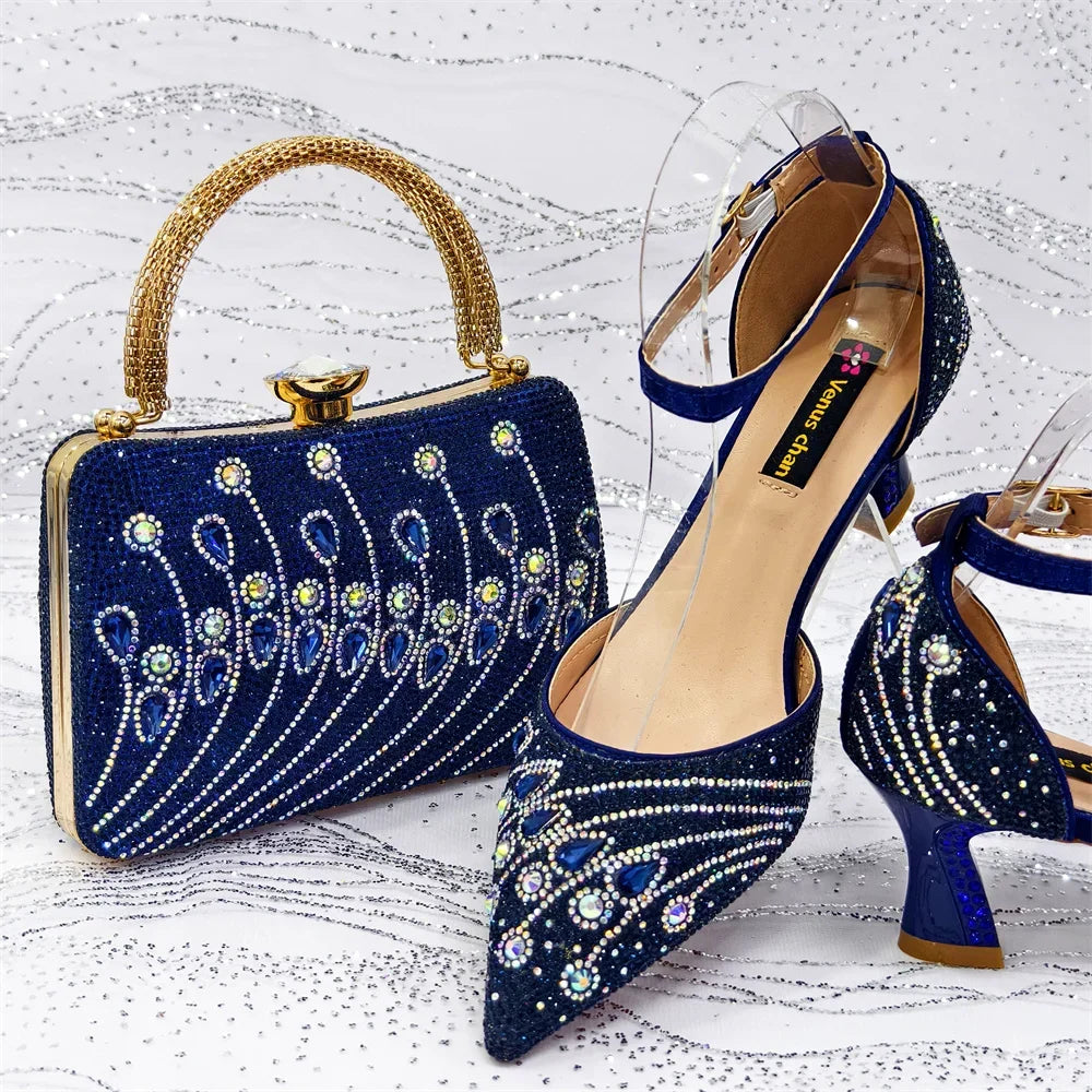 Rhinestone Slingback Pumps & Bag Matching Set — Bling Pointed Toe | 5 Colours | EU 37–43