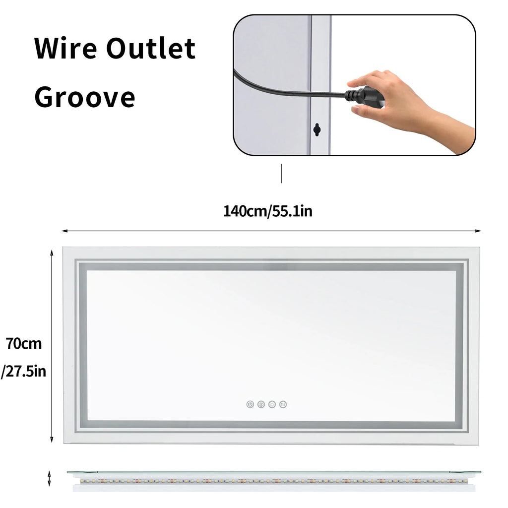 Large Full Size RGB LED Bathroom Mirror with Lights, Dimmable Wall Mirrors, Smart Anti-Fog, Vertical and Horizontal