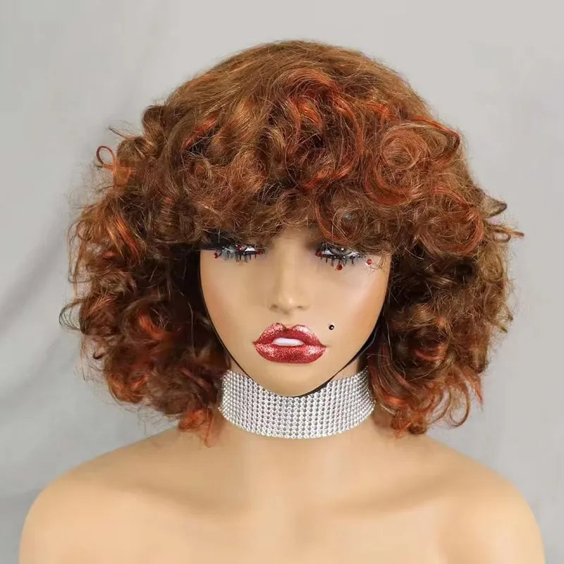 Curly Bob Wig With Bangs | Indian Remy Hair | 200% Density | 99J, 350, Highlight & More