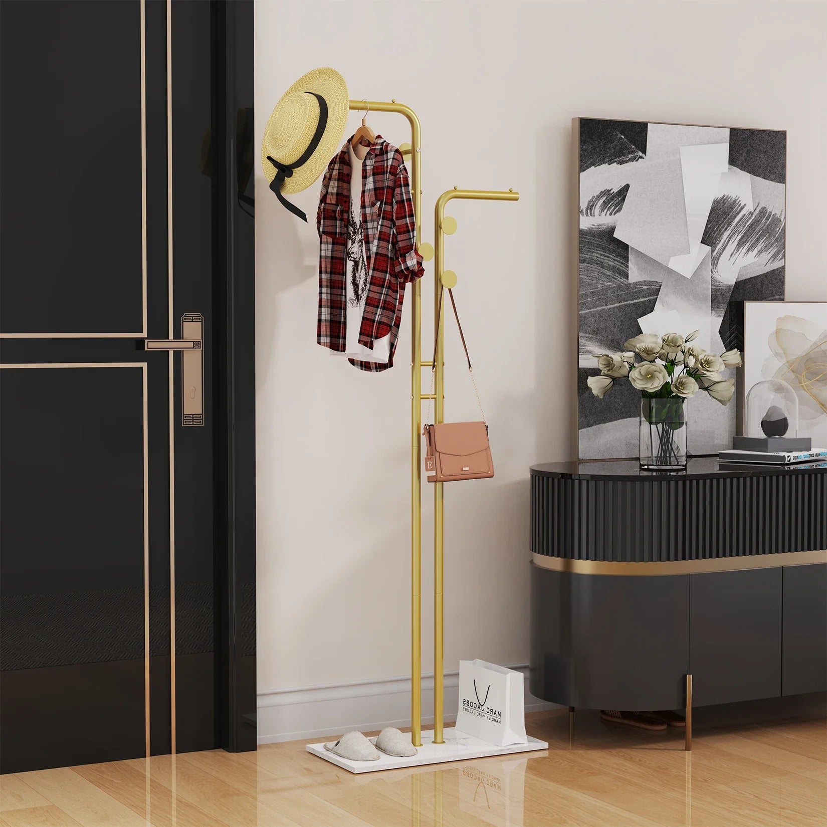 Heavy Duty Metal Dual-pole Clothes Rail Anti-Collapse Garment Rack Coat Hanger Stand Stable Stone Base
