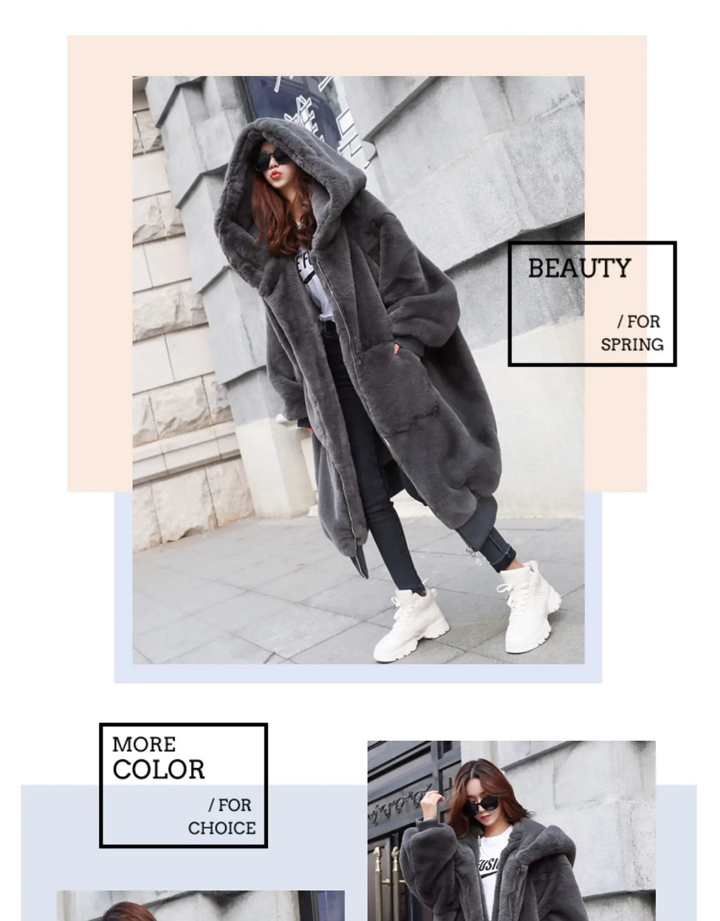 Winter Faux Fur Fashionable Hooded Cotton Long Plush Fleece Temperament Loose Jacket for Women