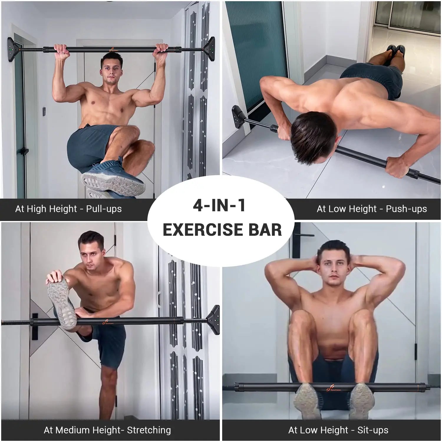 Sportneer Indoor Home Pull Up Bar Adjustable Width Strength Training Chin up Bar without Screws Max 440lbs for Fitness Exercise
