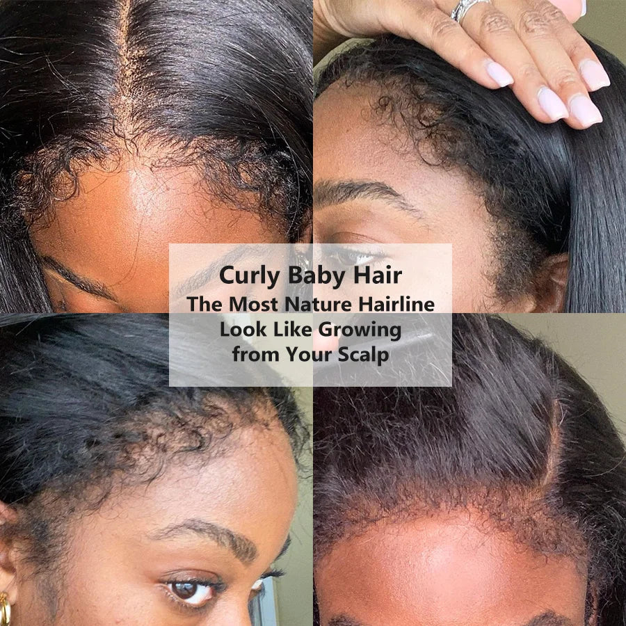 4C Edges Kinky Straight 13x6 HD Lace Frontal Wig Human Hair 7x5 Lace Front Human Hair Wigs Natural Baby Hair Lace Wigs on Sale