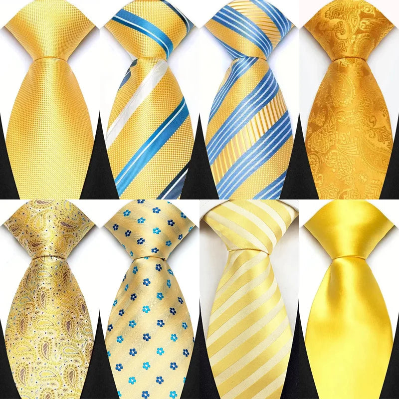 8cm Width Yellow Color Neck Ties For Men Paisley Dots Handmade