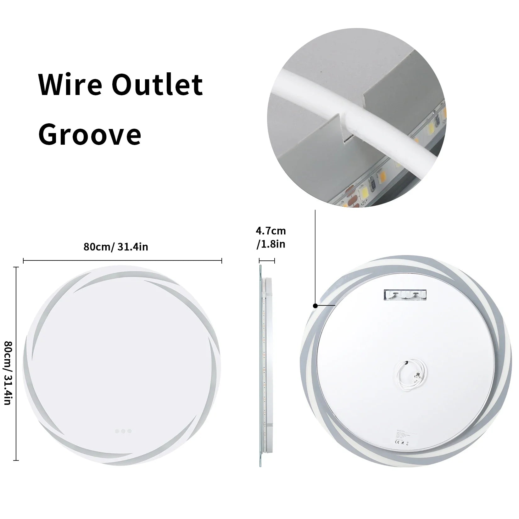 Anti-fog LED Bathroom Mirror Circle Backlit HD Wall Mounted Vanity Mirror Shatterproof 3 Colors Lights Adjust