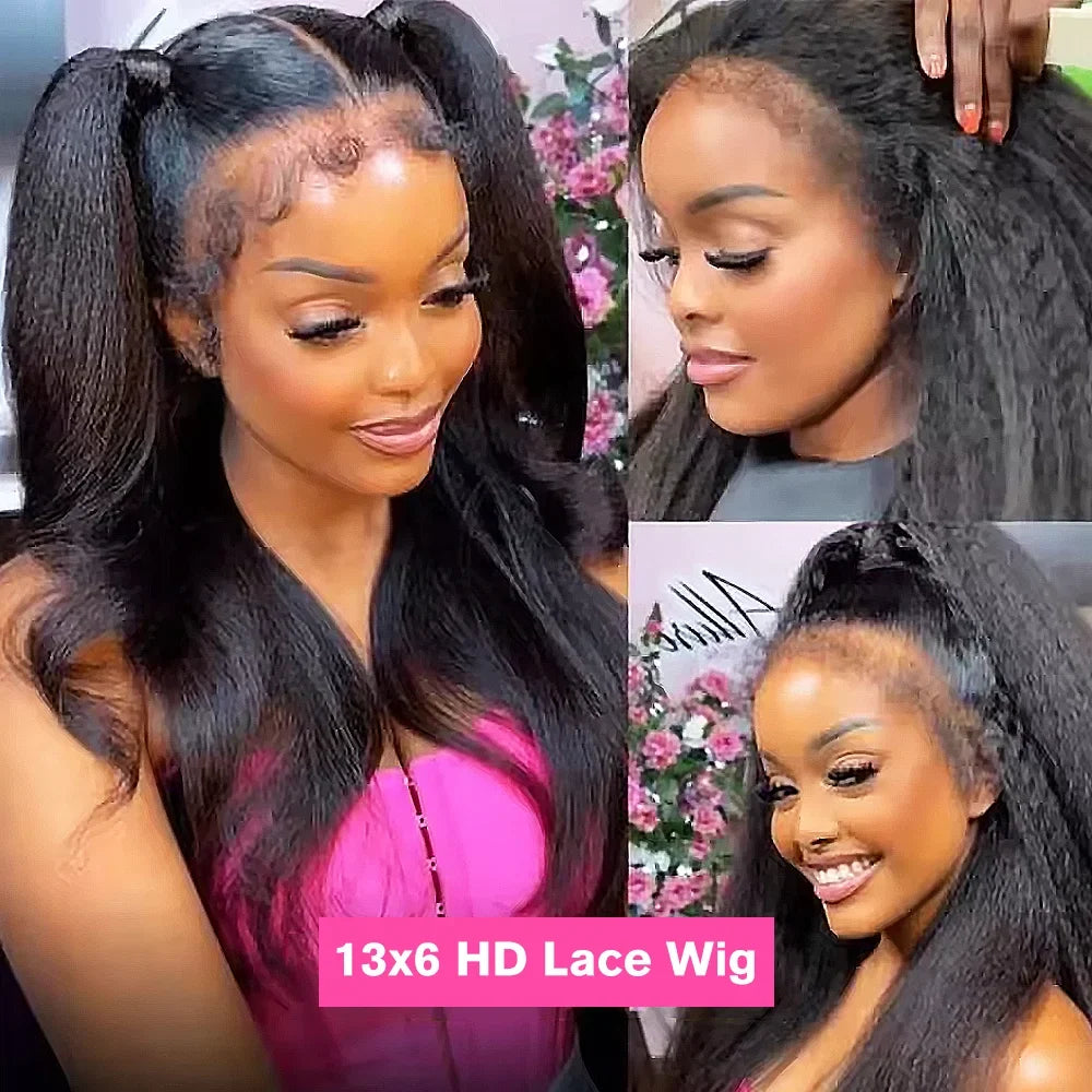 HD Lace Human Hair Wig | Kinky Straight with 4C Edges | 7x5 Glueless & 13x6 Lace Front | 180% & 250% Density | 16–34"