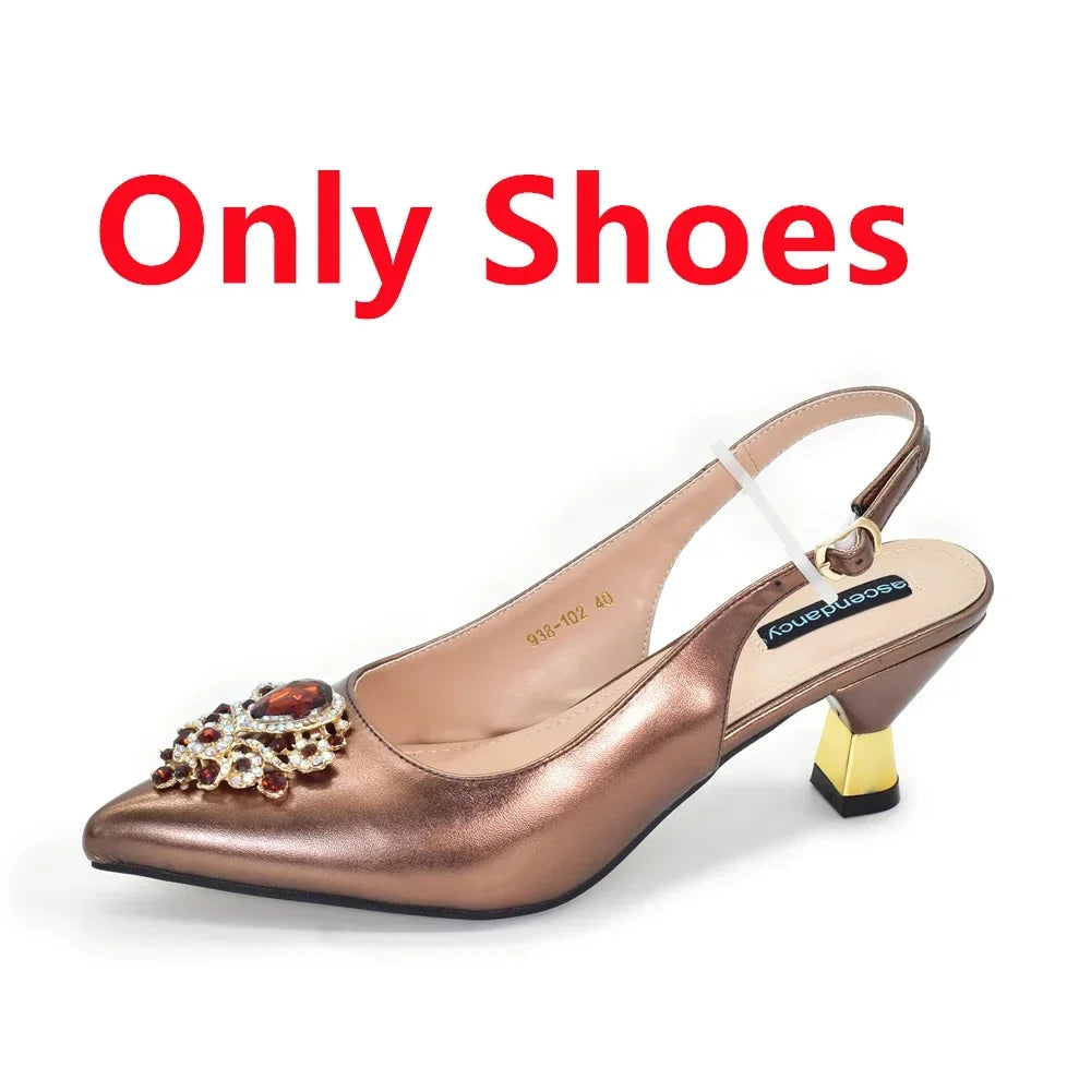 Women's Italian Shoe & Bag Set | Crystal Slingback Heels | Party & Wedding | EU 38–43 | 5 Colours
