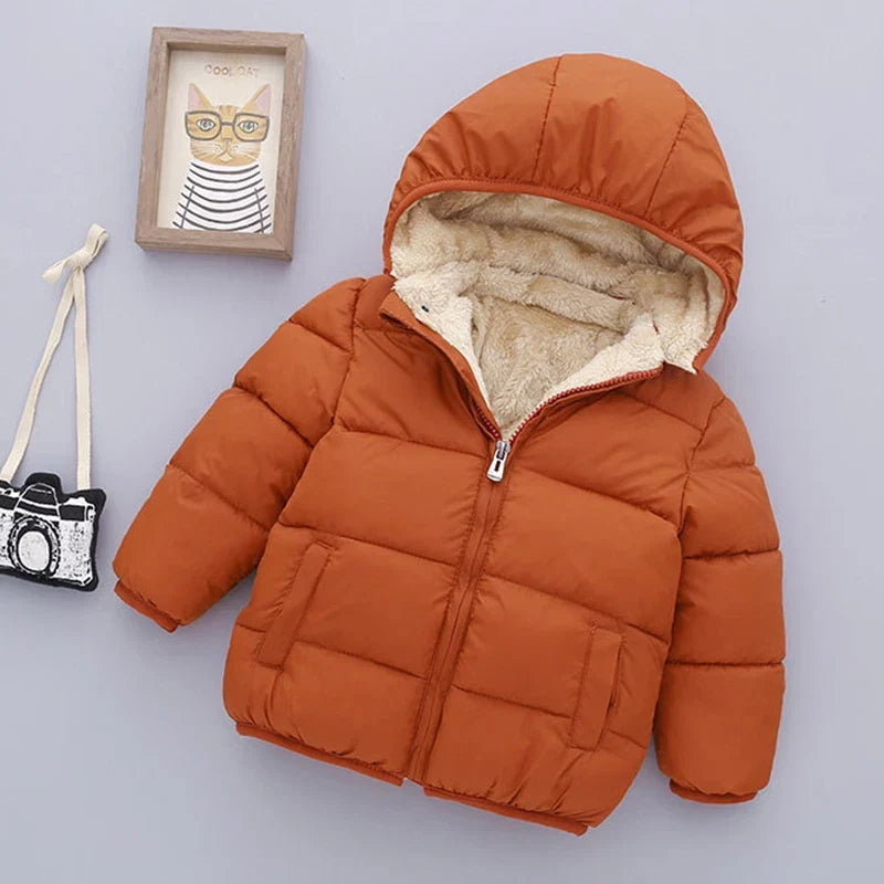 Winter Baby Kids Fleece Jacket Warm Hooded Down Outerwear