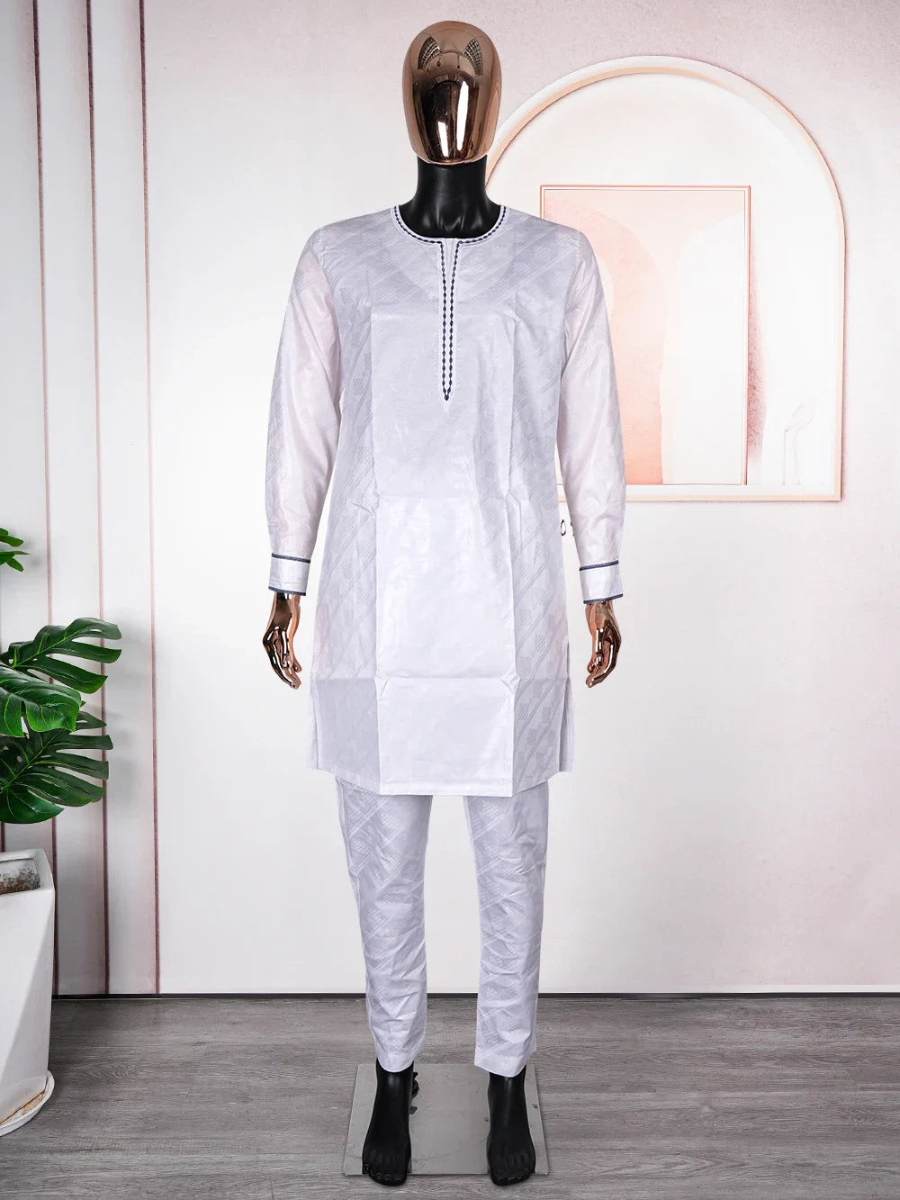 African Clothes for Men Traditional Rich Bazin Original Embroidery White Clothing Men 3 PCS Set Wedding Party Occasion 2024