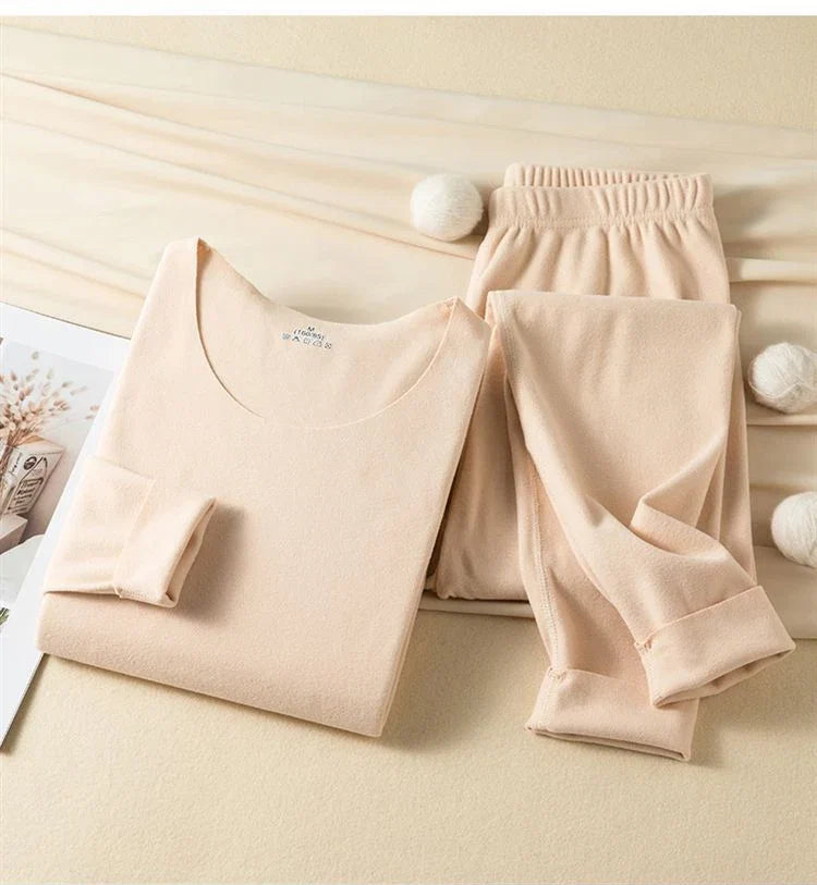 Women's Seamless Thermal Underwear Set Winter Warm Comfortable Solid Lingerie Long Johns Sexy Knitted Polyester Elastane Blend