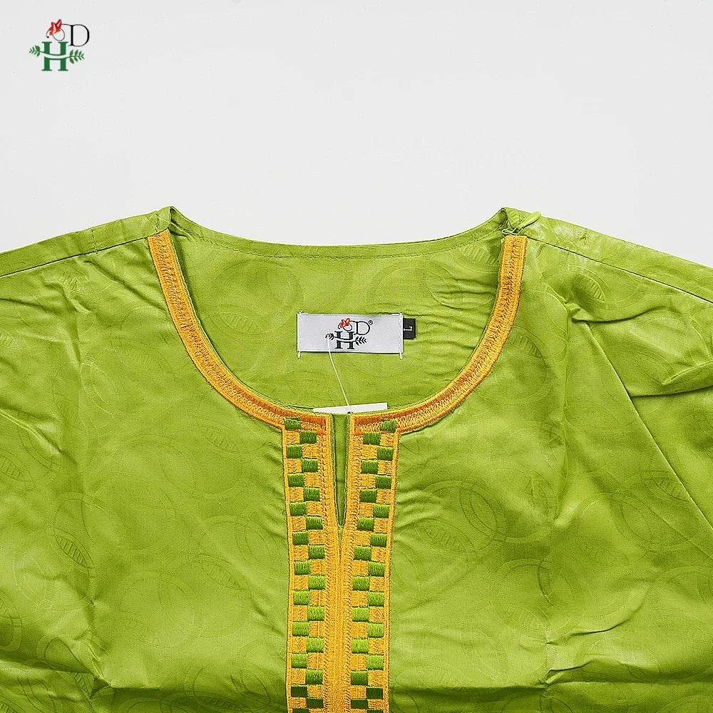 Men's Traditional Agbada 2PCS Green Bazin Riche Shirt and Pant