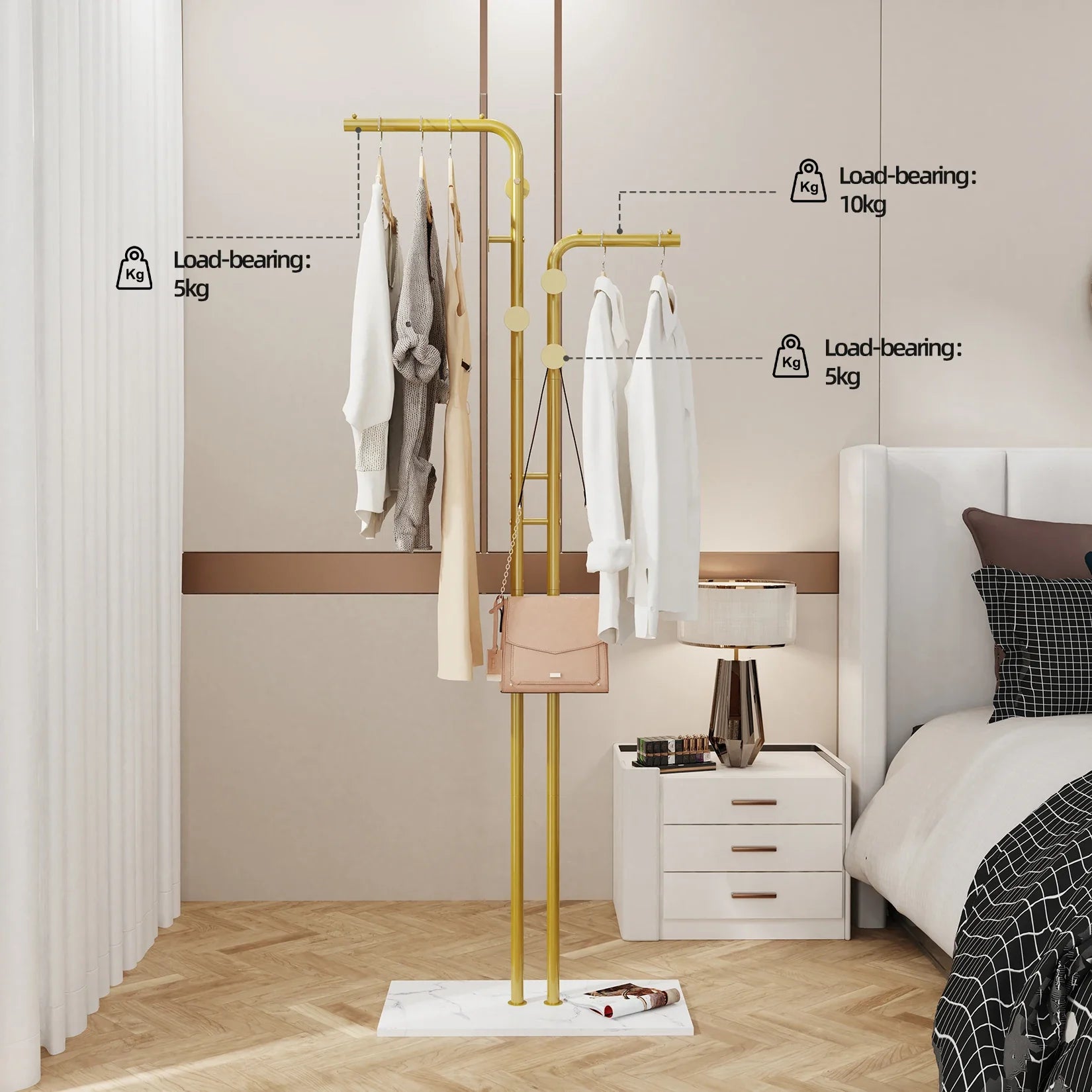 Heavy Duty Metal Dual-pole Clothes Rail Anti-Collapse Garment Rack Coat Hanger Stand Stable Stone Base