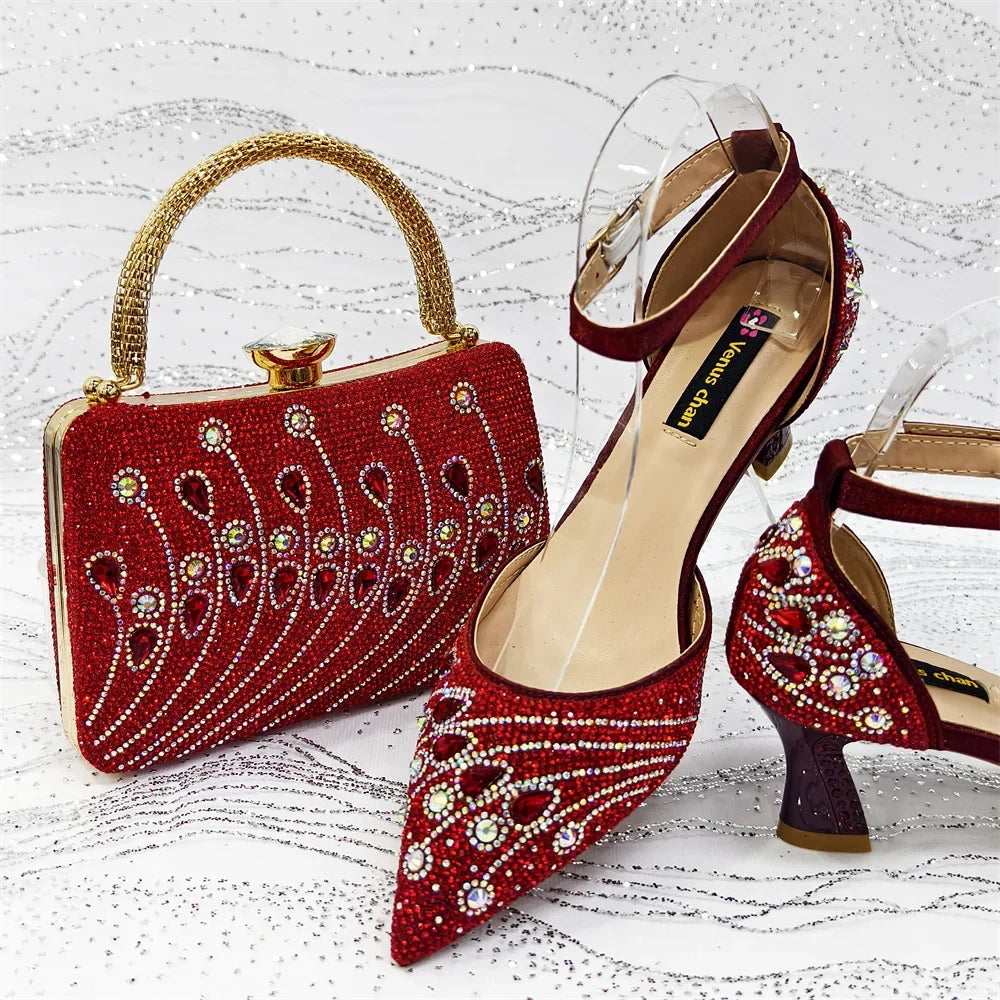 Rhinestone Slingback Pumps & Bag Matching Set — Bling Pointed Toe | 5 Colours | EU 37–43