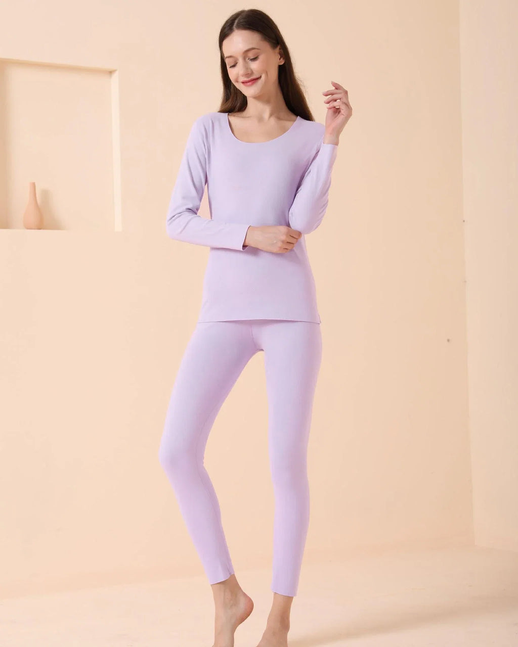 Women's Seamless Thermal Underwear Set Winter Warm Comfortable Solid Lingerie Long Johns Sexy Knitted Polyester Elastane Blend