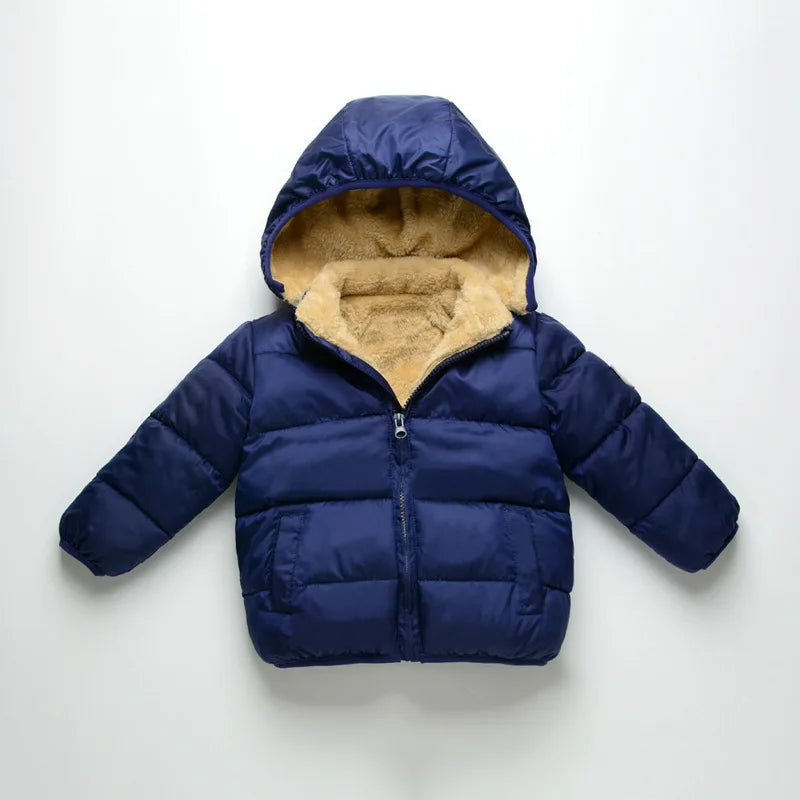 Winter Baby Kids Fleece Jacket Warm Hooded Down Outerwear