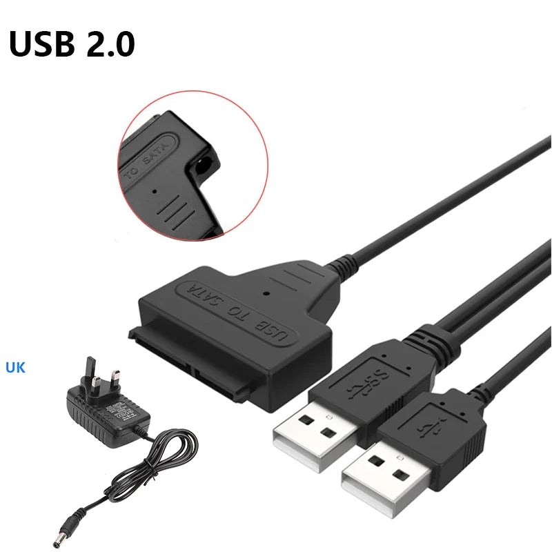 Sata To USB 3.0 Cable Adapter With 12V 2A Power Supply For 2.5 3.5 Inch SSD HDD Hard Drive Disk External Connector 22Pin