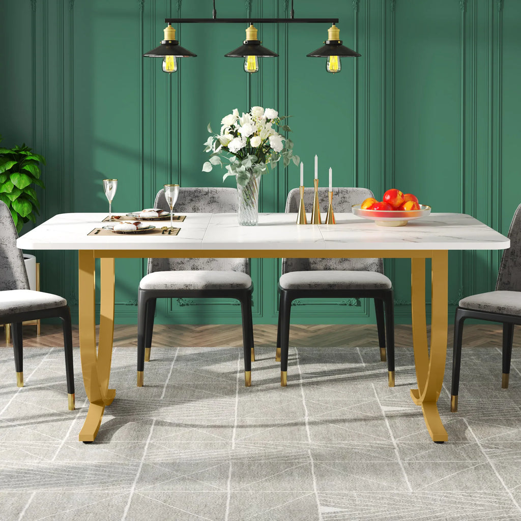 Tribesigns 63-Inch Rectangular Dining Table for 4 to 6, Modern Kitchen Table with Faux Marble Table Top, White Dinner Tables