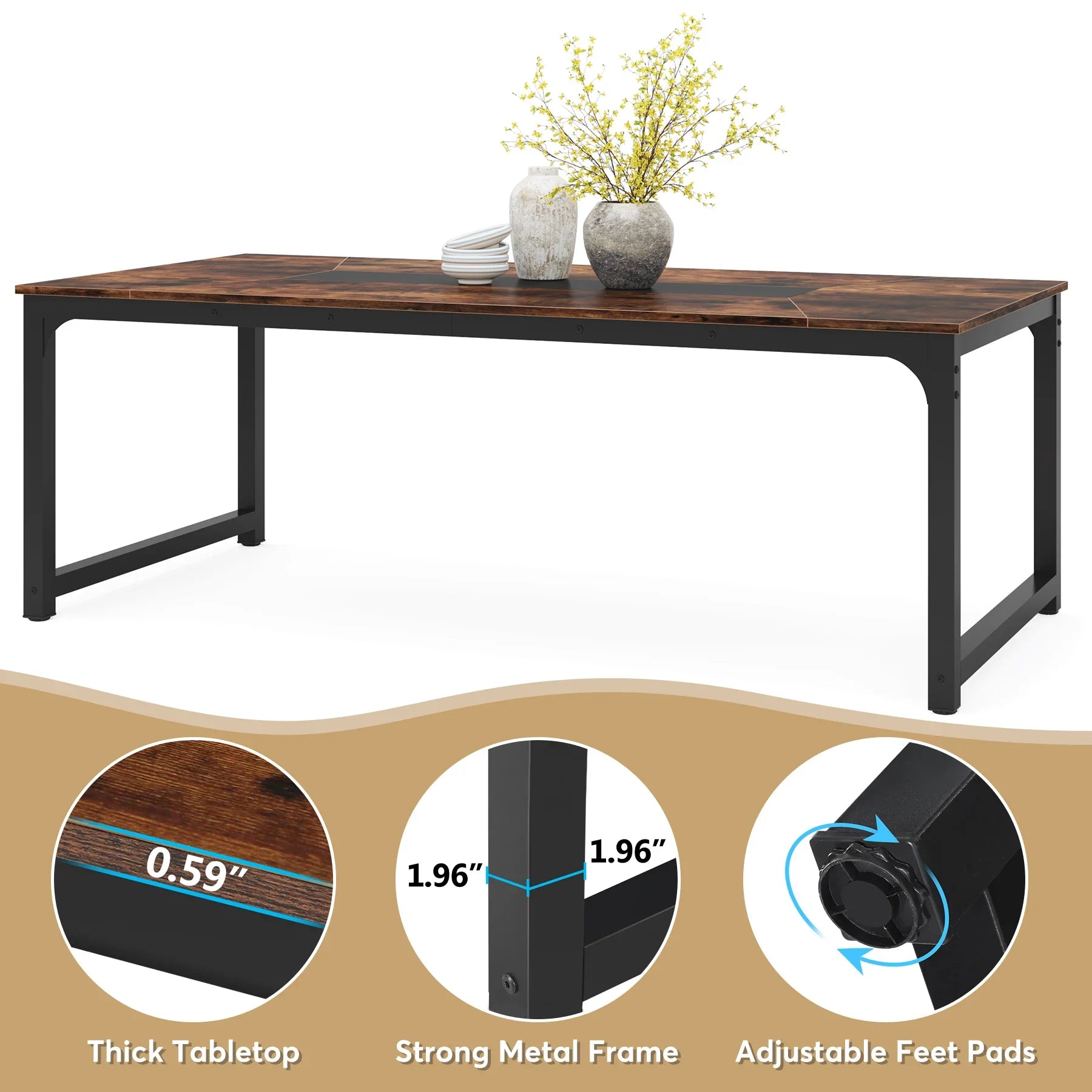 Tribesigns 63"x31.5" Dining Table, Industrial Kitchen Table for 6-8 Person, Rectangular Dinner Table for Dining Room Kitchen