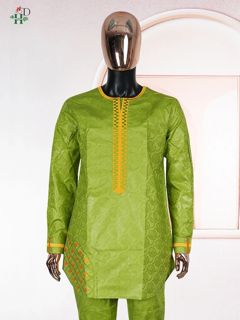 Men's Traditional Agbada 2PCS Green Bazin Riche Shirt and Pant