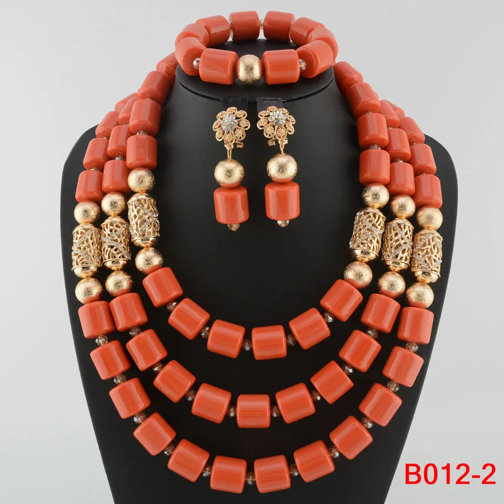 Traditional Nigerian Wedding Artificial Coral Beads Bridal Jewelry Sets African