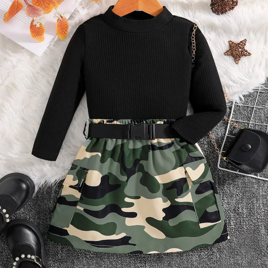 2-piece children's clothing autumn fashion girls' set - black round neck long