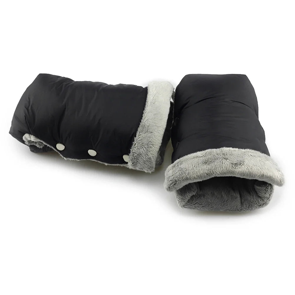 2pcs Black Waterproof Pram Stroller Warm Gloves Mitten Winter Hand Muff Baby Stroller Mitten Winter Warm Stroller Accessories