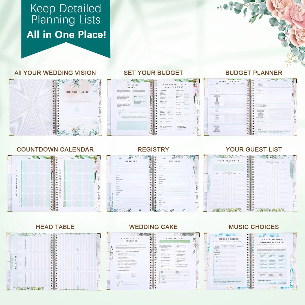 Bride's Wedding Planner&Organizer Wedding Planner Gold Foil Hardcover with Metal Corner+Countdown Calendar Engagement Diary Gift