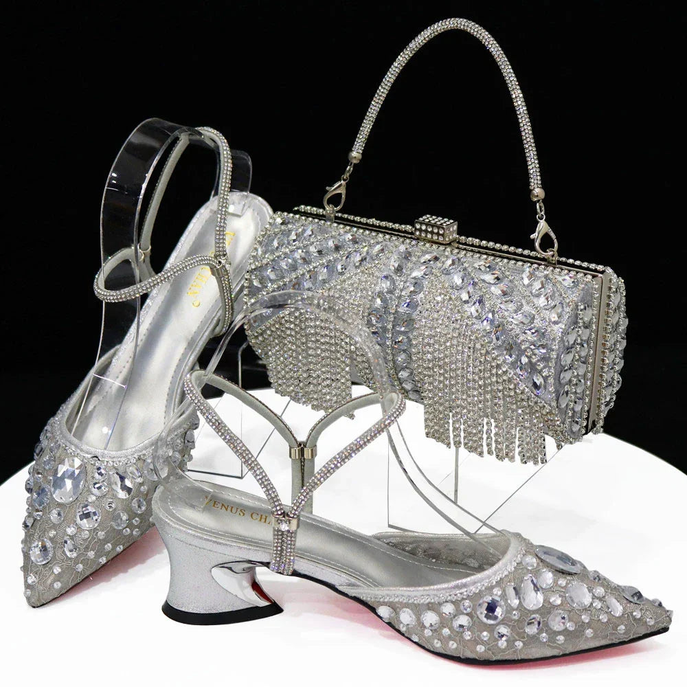 3D Bling Pointed Toe Slingback Heels — Shoes Only or With Matching Bag | 7 Colours | EU 37–42