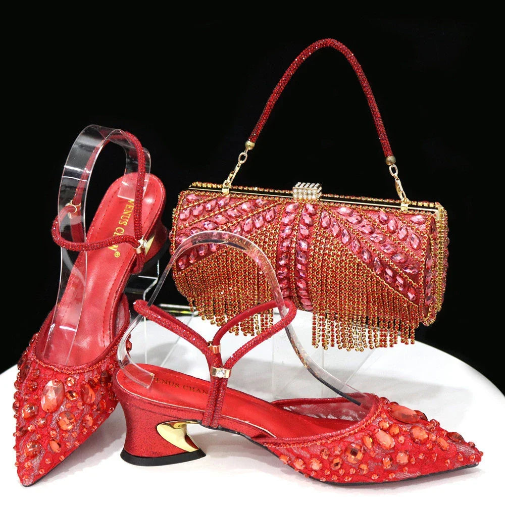 3D Bling Pointed Toe Slingback Heels — Shoes Only or With Matching Bag | 7 Colours | EU 37–42