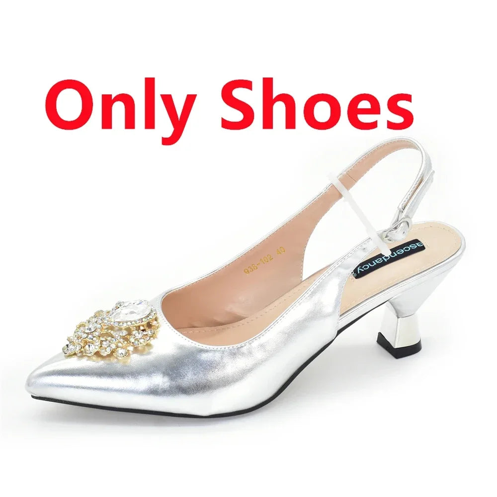 Women's Italian Shoe & Bag Set | Crystal Slingback Heels | Party & Wedding | EU 38–43 | 5 Colours