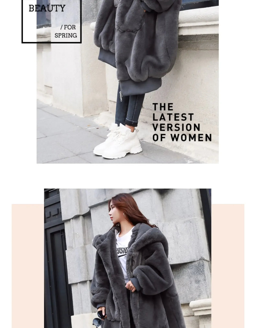 Winter Faux Fur Fashionable Hooded Cotton Long Plush Fleece Temperament Loose Jacket for Women