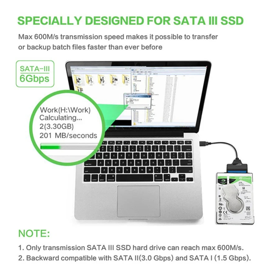 SATA to USB 3.0 / 2.0 Cable Up to 6 Gbps for 2.5 Inch External HDD SSD Hard Drive SATA 3 22 Pin Adapter USB 2.0 to Sata III Cord