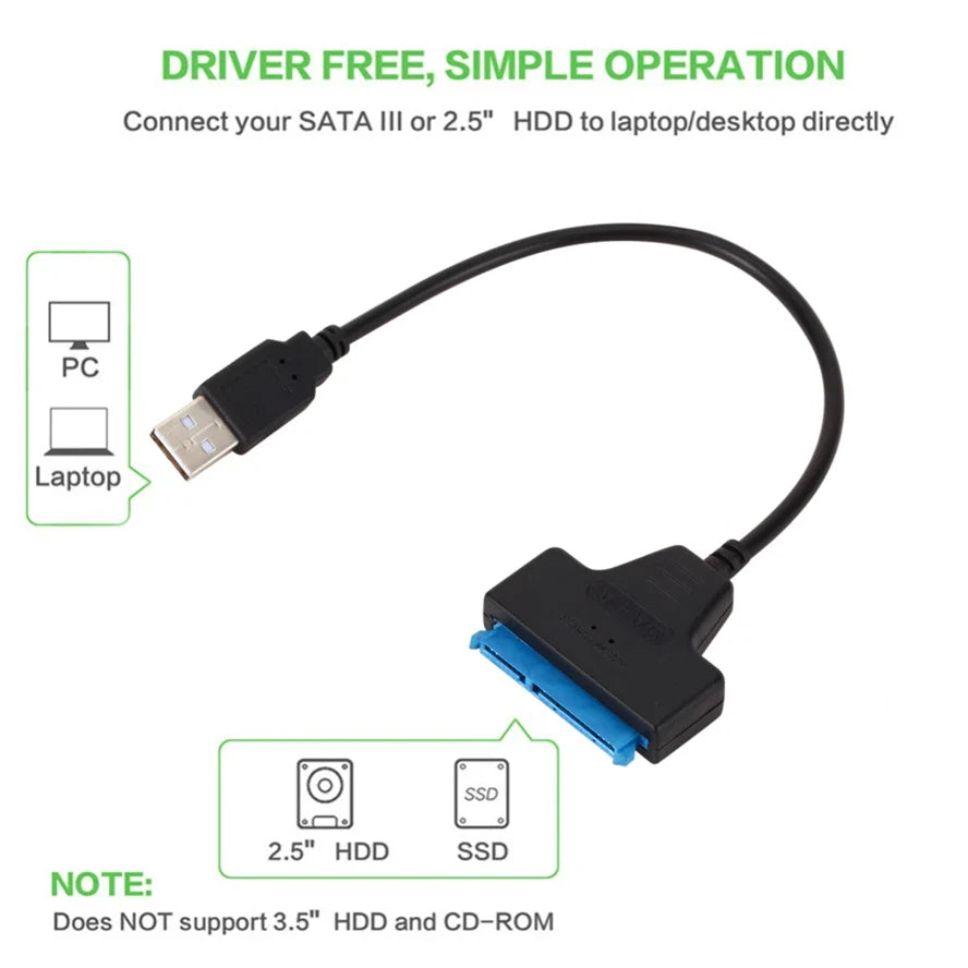 SATA to USB 3.0 / 2.0 Cable Up to 6 Gbps for 2.5 Inch External HDD SSD Hard Drive SATA 3 22 Pin Adapter USB 2.0 to Sata III Cord