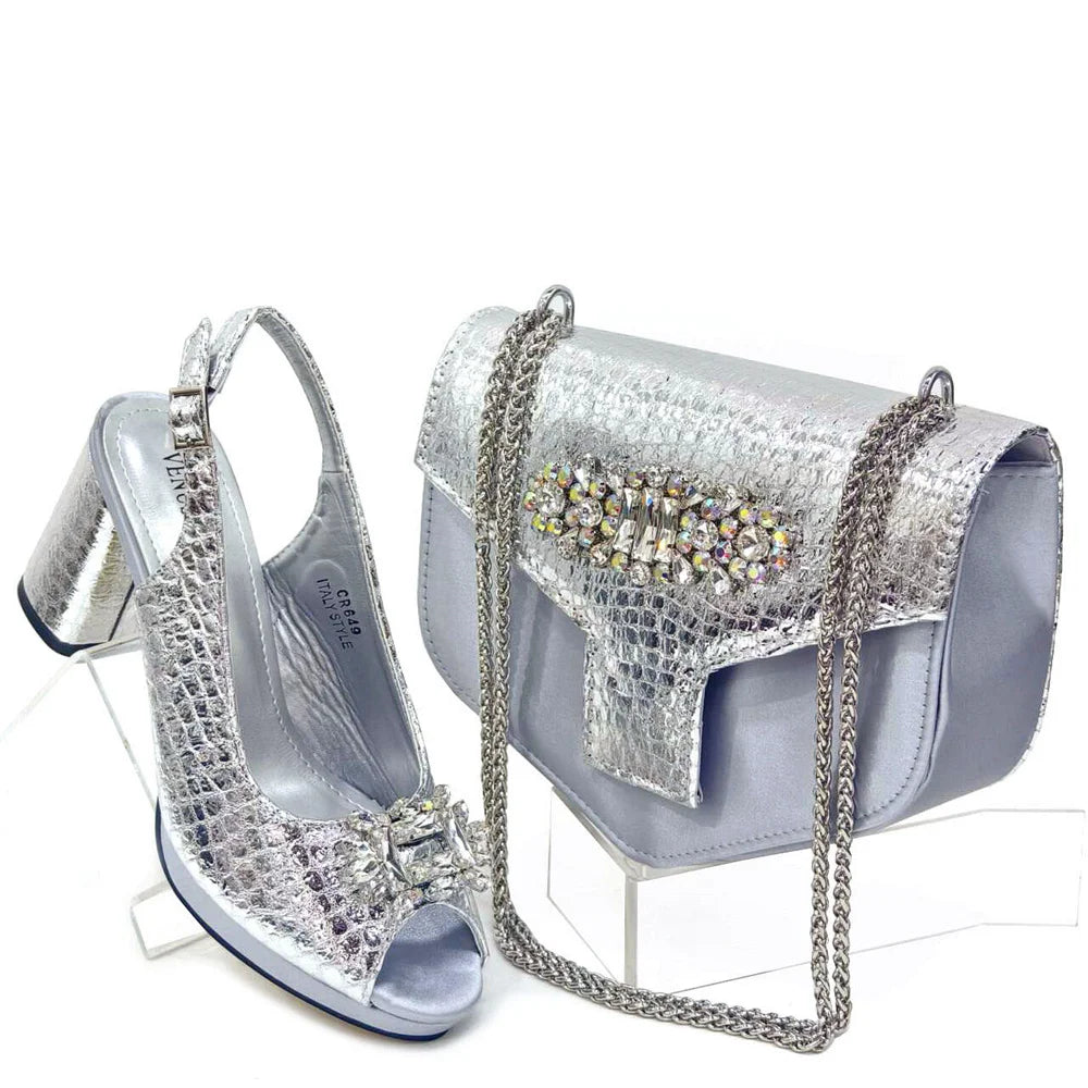 Rhinestone Bling Peep Toe Slingback Heels & Bag Set — 6 Colours | EU 37–43